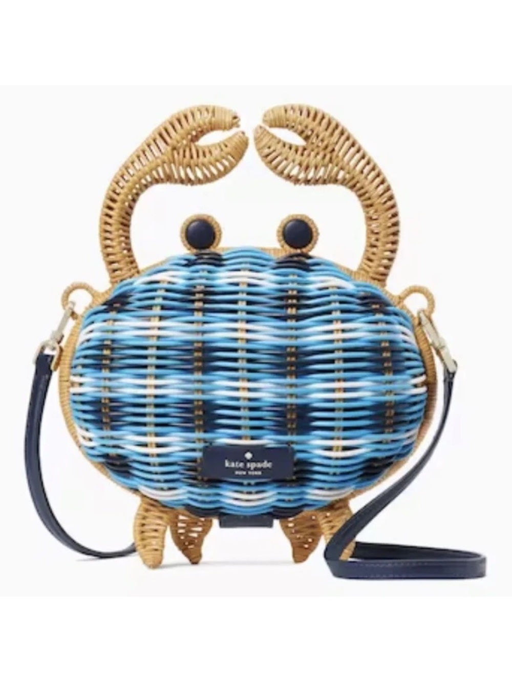 kate spade blue and natural woven crab shoulder bag